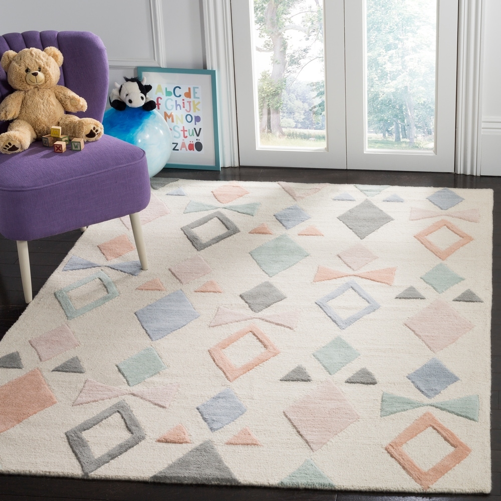 Ivory Safavieh Kids Collection SFK390A Handmade Butterfly Wool Accent Rug Blue 2' x 3' 